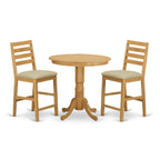 East West Furniture JACF3-OAK-C 3 Piece Kitchen Counter Height Dining Table Set Contains a Round Pub Table with Pedestal and 2 Linen Fabric Upholstered Chairs, 36x36 Inch, Oak
