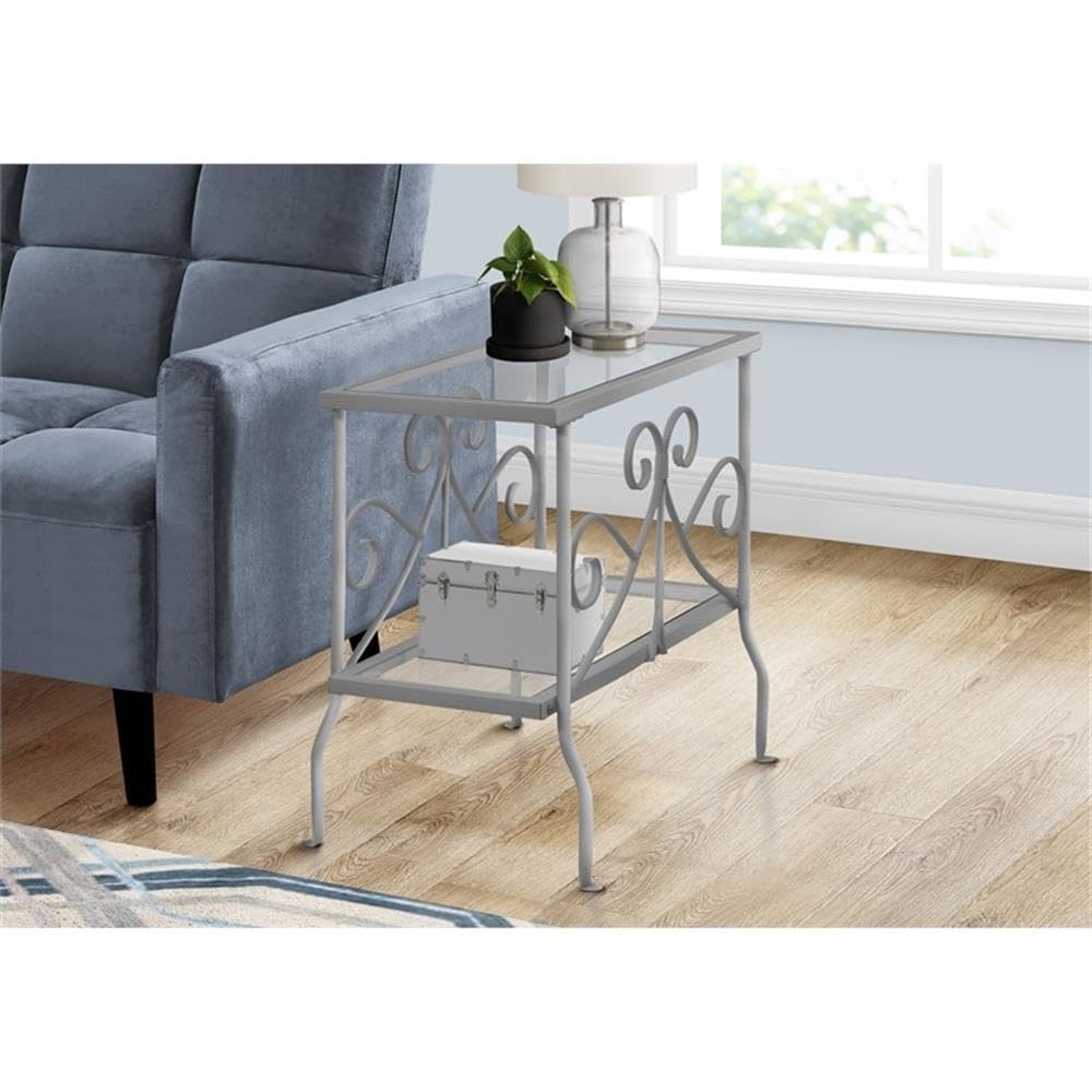 Monarch Specialties I Metal Accent Table with Tempered Glass, Silver