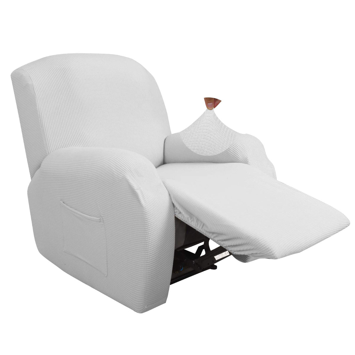 Jiviner Super Stretch Recliner Chair Covers 4 Pieces Sofa Slipcover For Recliner Chair Spandex Soft Recliner Slipcover With Pockets Recliner Furniture Protector (Recliner, White)