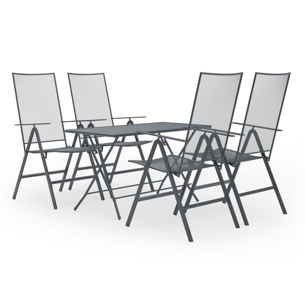 vidaXL Patio Dining Set, Steel Outdoor Furniture with Adjustable Chairs, Foldable Design, Weather and Rust Resistant, Ideal for Patio, Garden and Dining Room, Anthracite