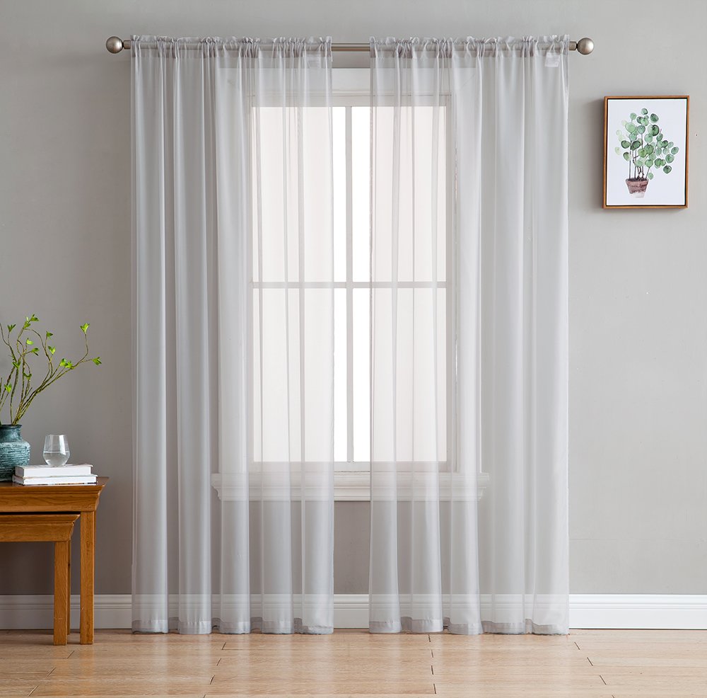 HLC.ME Silver Grey Sheer Voile Extra Long Window Treatment Rod Pocket Curtain Panels for Bedroom and Living Room (54 x 108 inche
