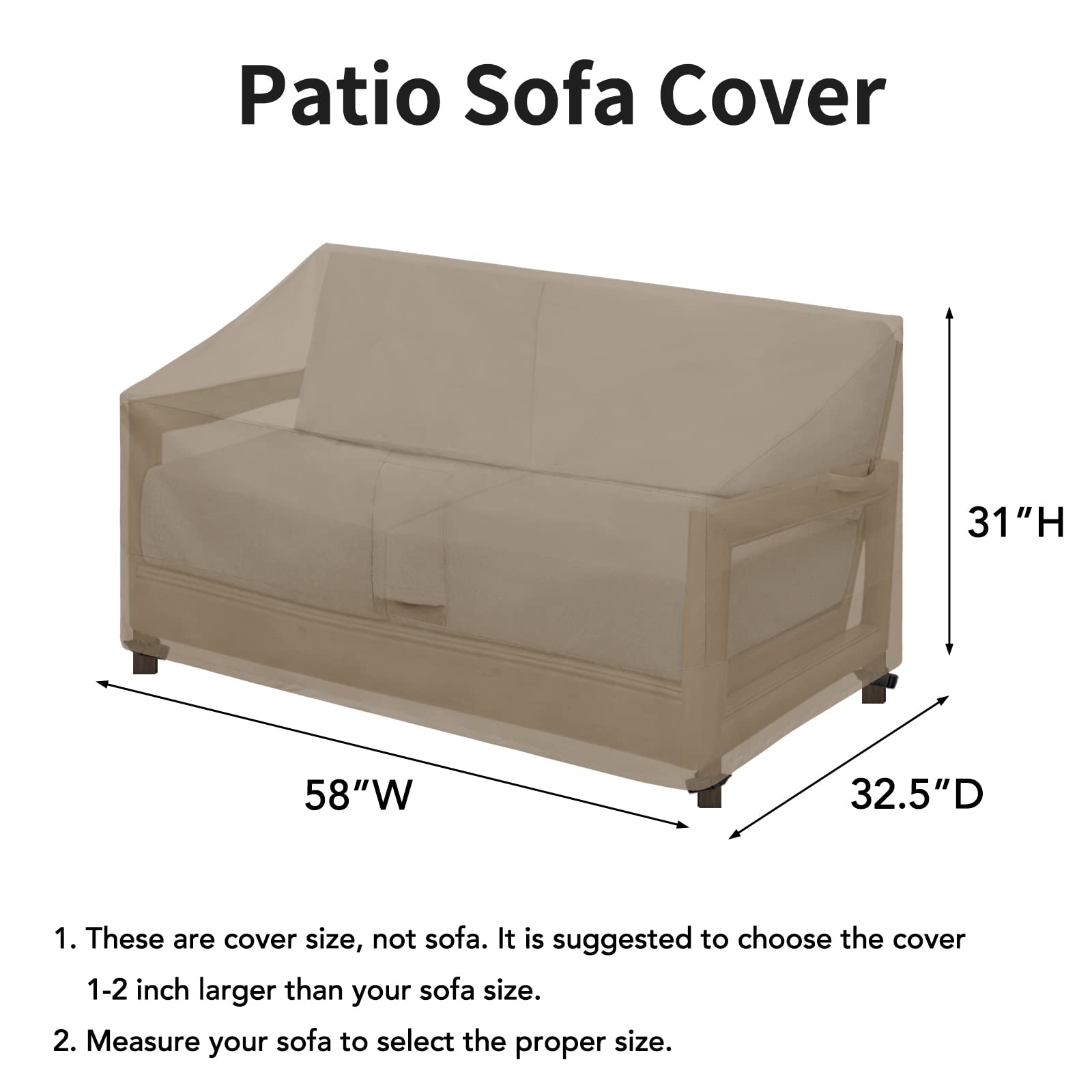 Easy-Going Waterproof Patio Sofa Cover Uv Resistant 2 Seater Outdoor Loveseat Cover Weatherproof Lawn Patio Furniture Cover With Tape Sealed Seam (58Wx32.5Dx31H Inch, Camel)