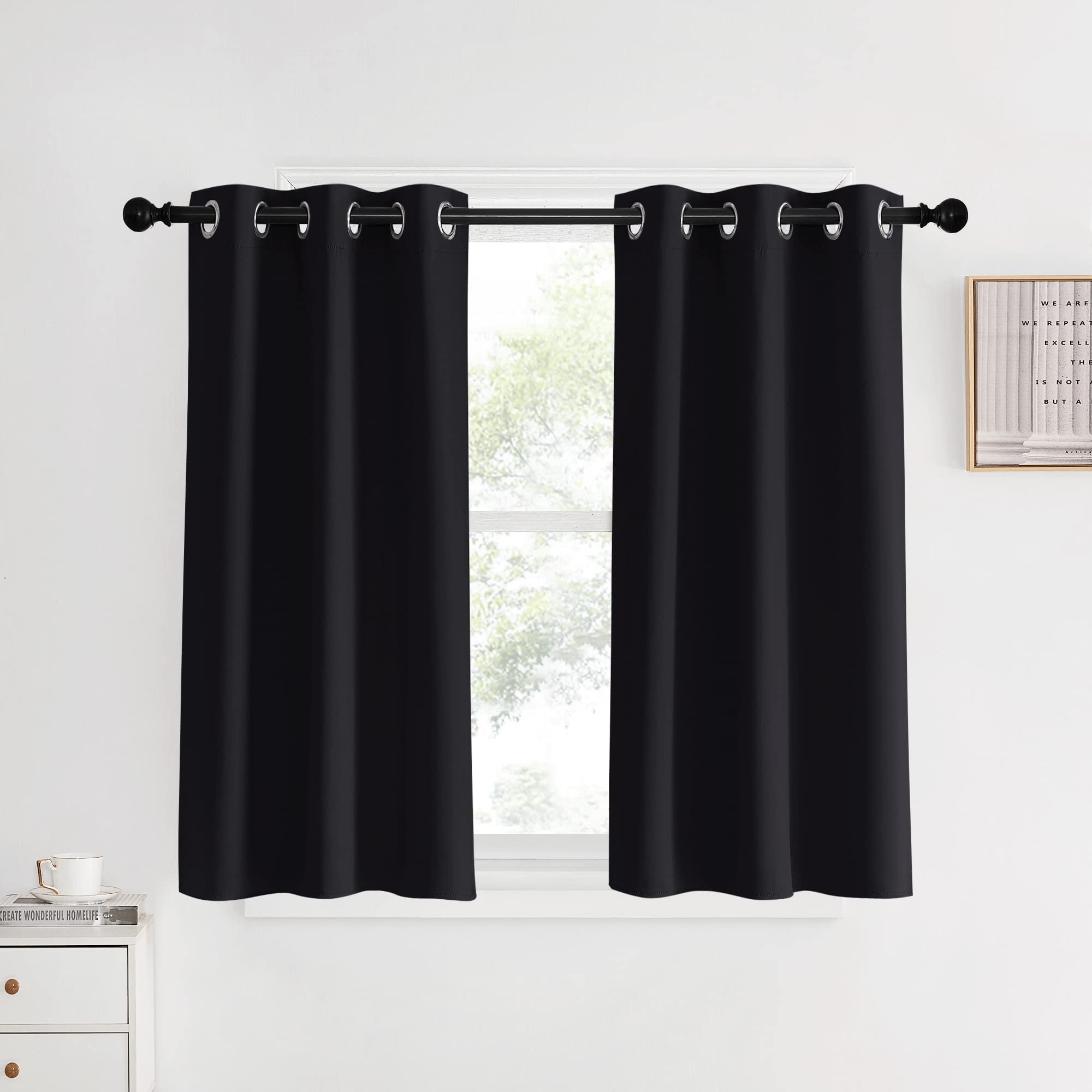 Nicetown Halloween Blackout Bedroom Curtains For Windows 40 Inch Long, Black, 2 Panels, 34 In Wide, Solid Thermal Insulated Grom