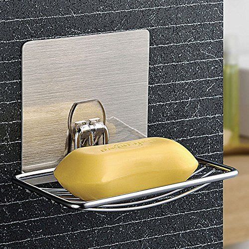 SONIQE Metal with Chrome Finish soap Box soap Dish with Strong Power Flexible Sticker (Silver Color) (Pack of 1)
