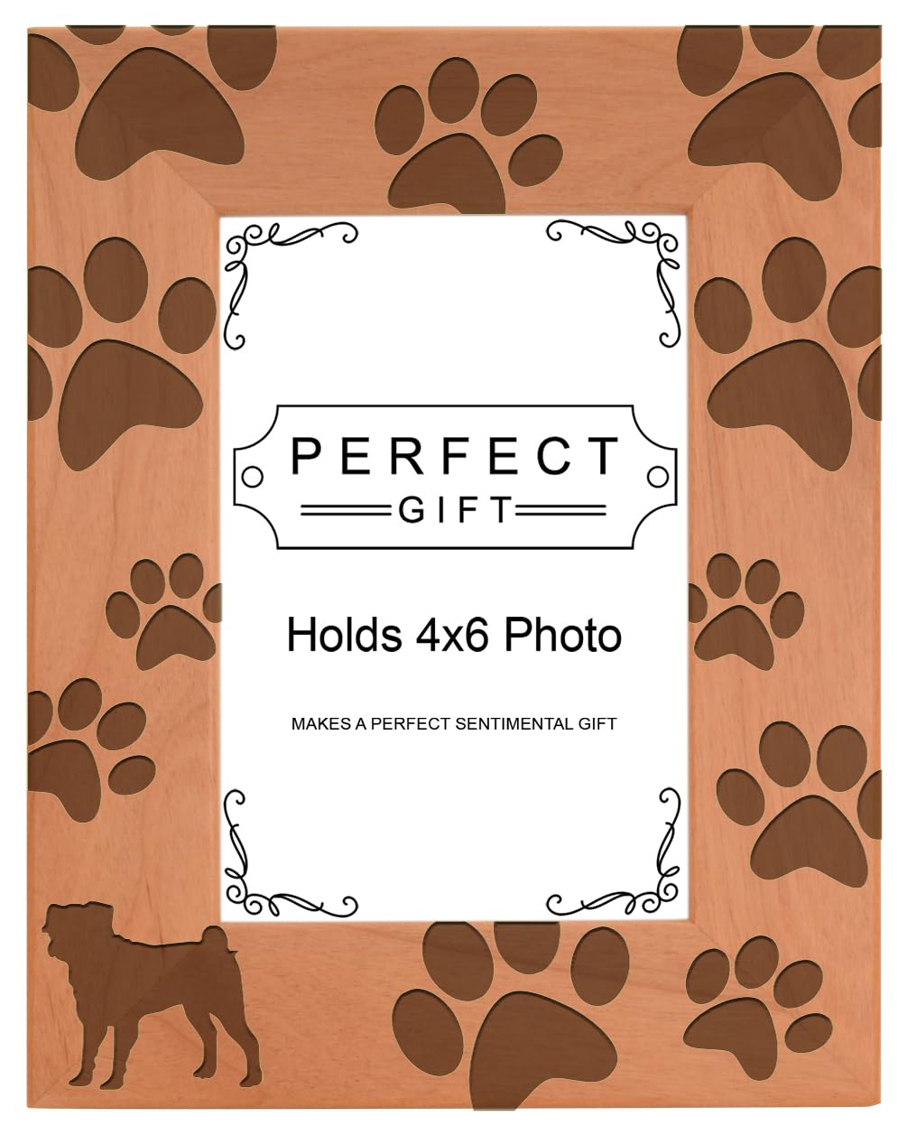 Gifts For All By Rachel Olevia Dog Lover Gift Pug Silhouette Paw Prints Natural Wood Engraved 4x6 Portrait Picture Frame Wood