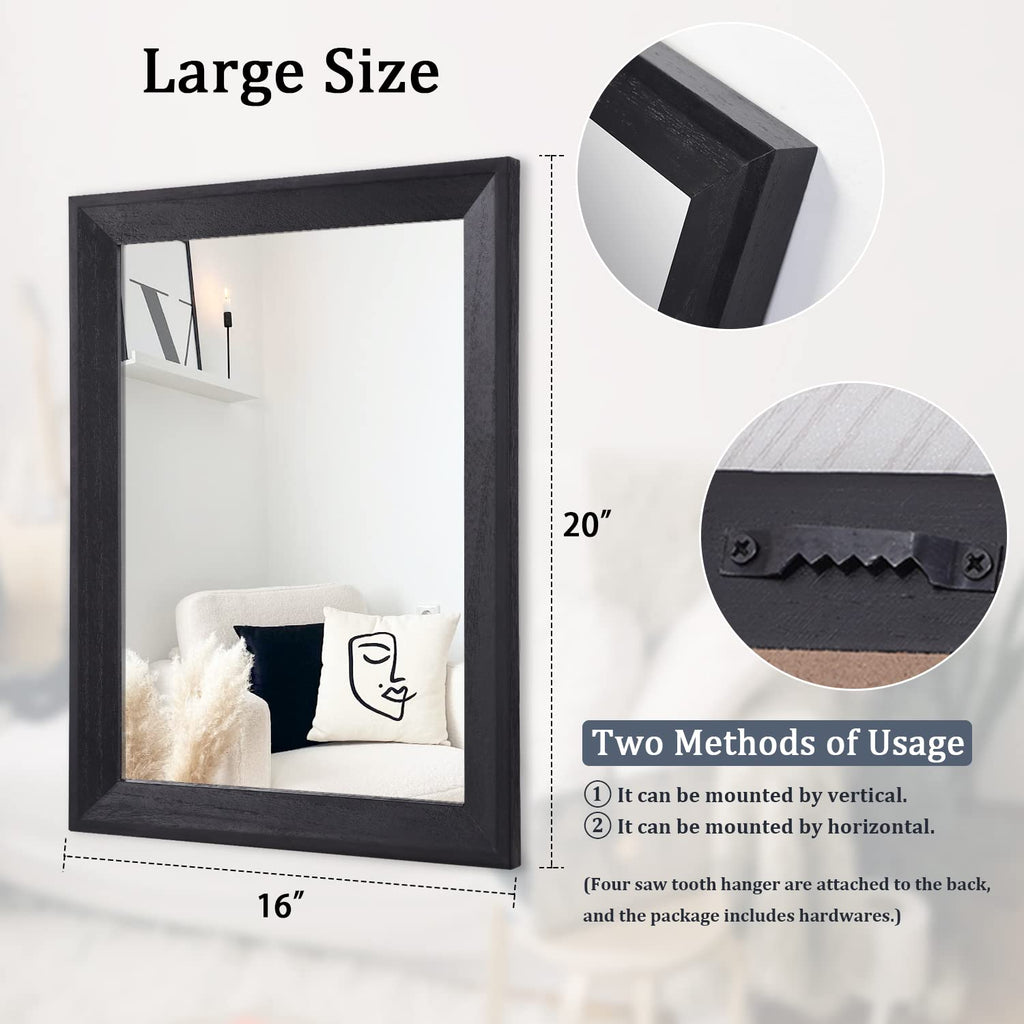 Aazzkang Black Mirrors For Wall Rectangle Wood Framed Mirror 20''X16'' Decorative Wall Mirror For Bedroom Bathroom Living Room