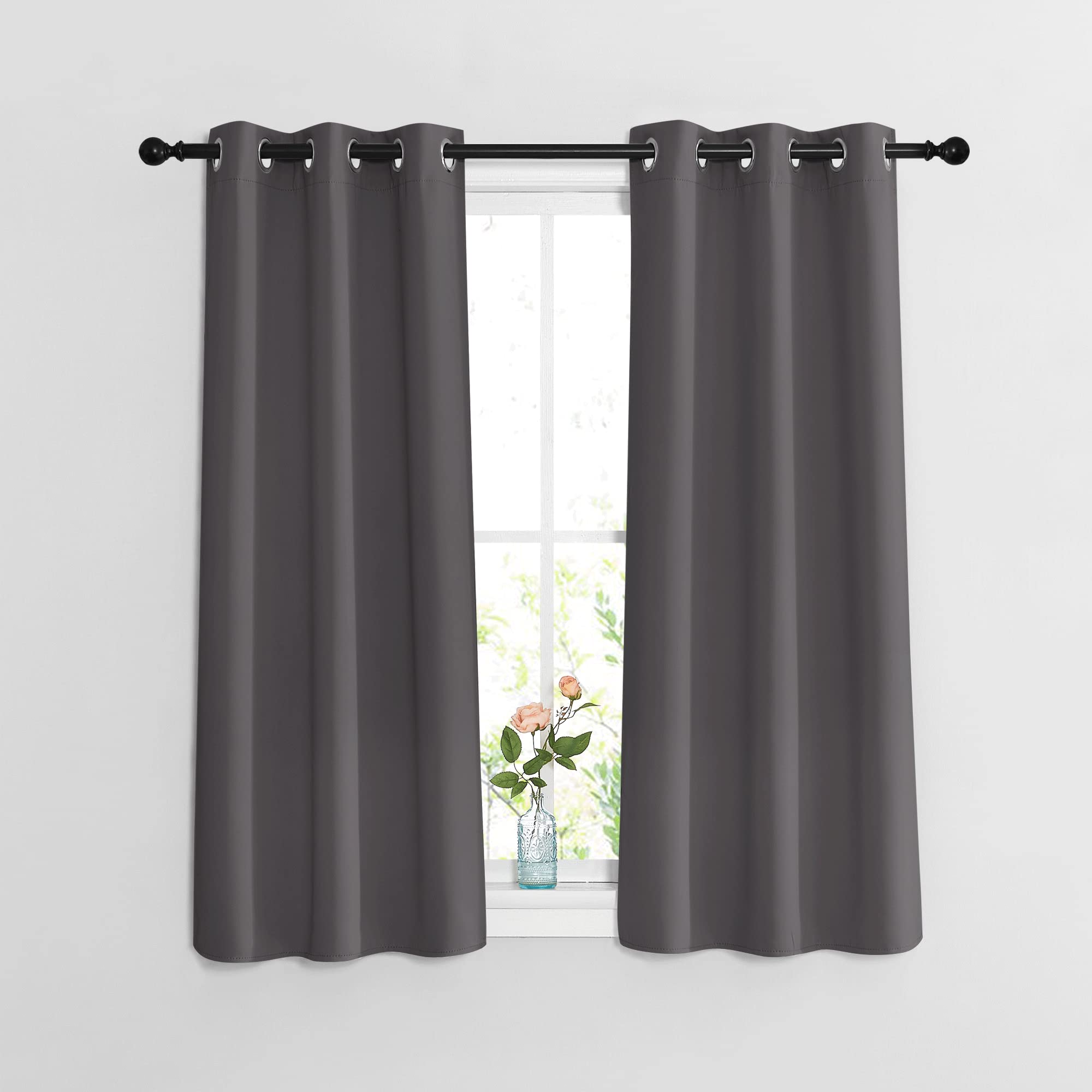 Nicetown Blackout Kitchen Curtains 48 Inch Length 2 Panels - Grommet Top Thermal Insulated Window Treatment Light Blocking Drape