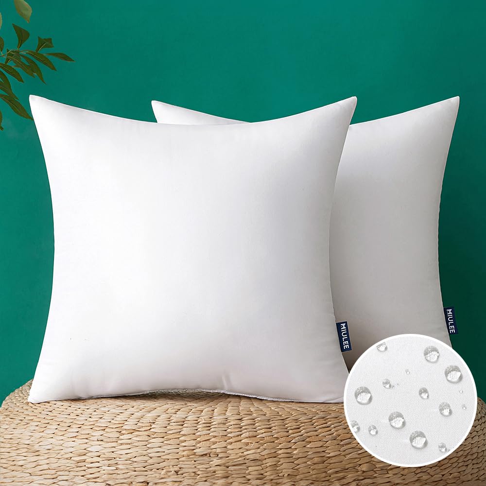 Miulee Pack Of 2 18X18 Inch Outdoor Pillow Inserts Waterproof Decorative Throw Pillow Insert, Square Lumbar Garden Pillow Form For Patio Sofa Couch