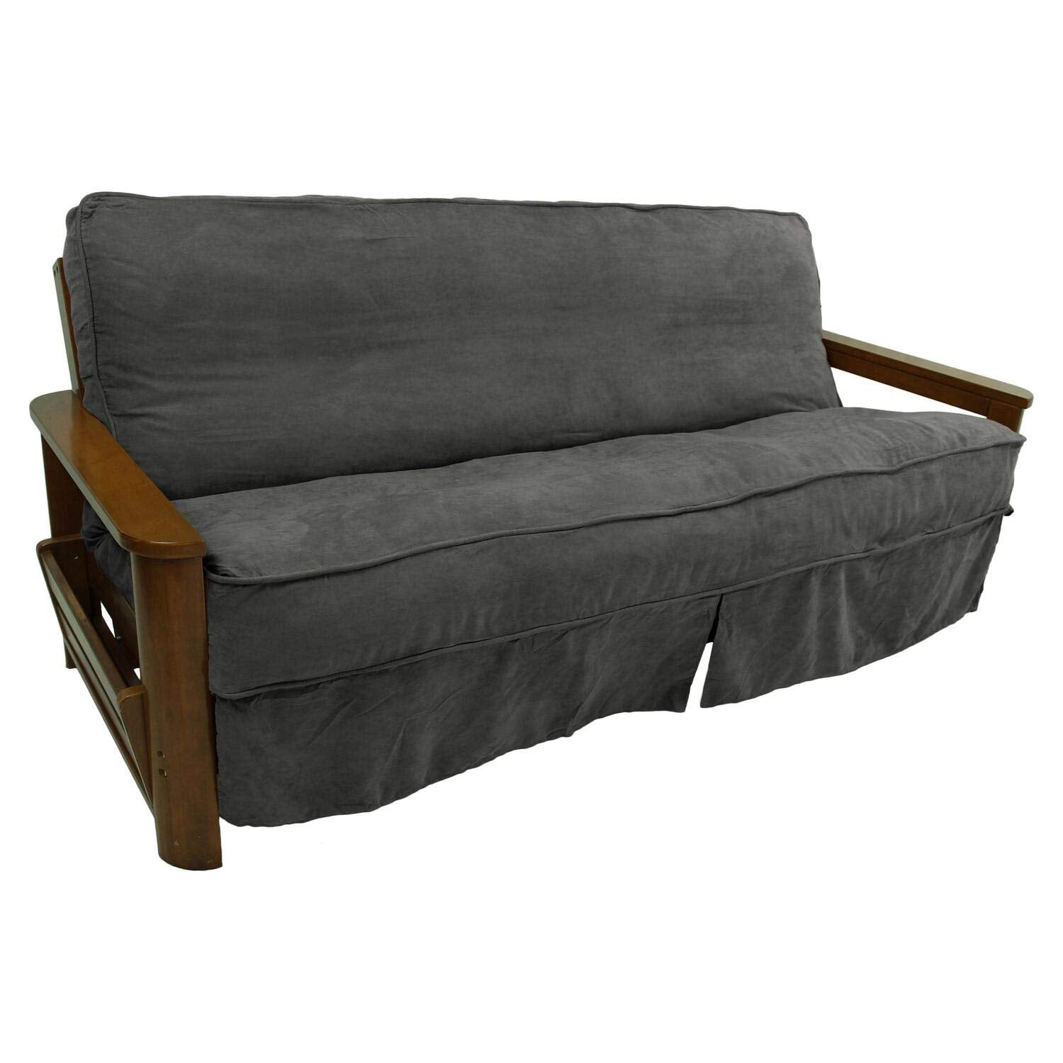 Blazing Needles Solid Microsuede Double Corded 8 to 9-inch Full Futon Slipcover Steel Grey