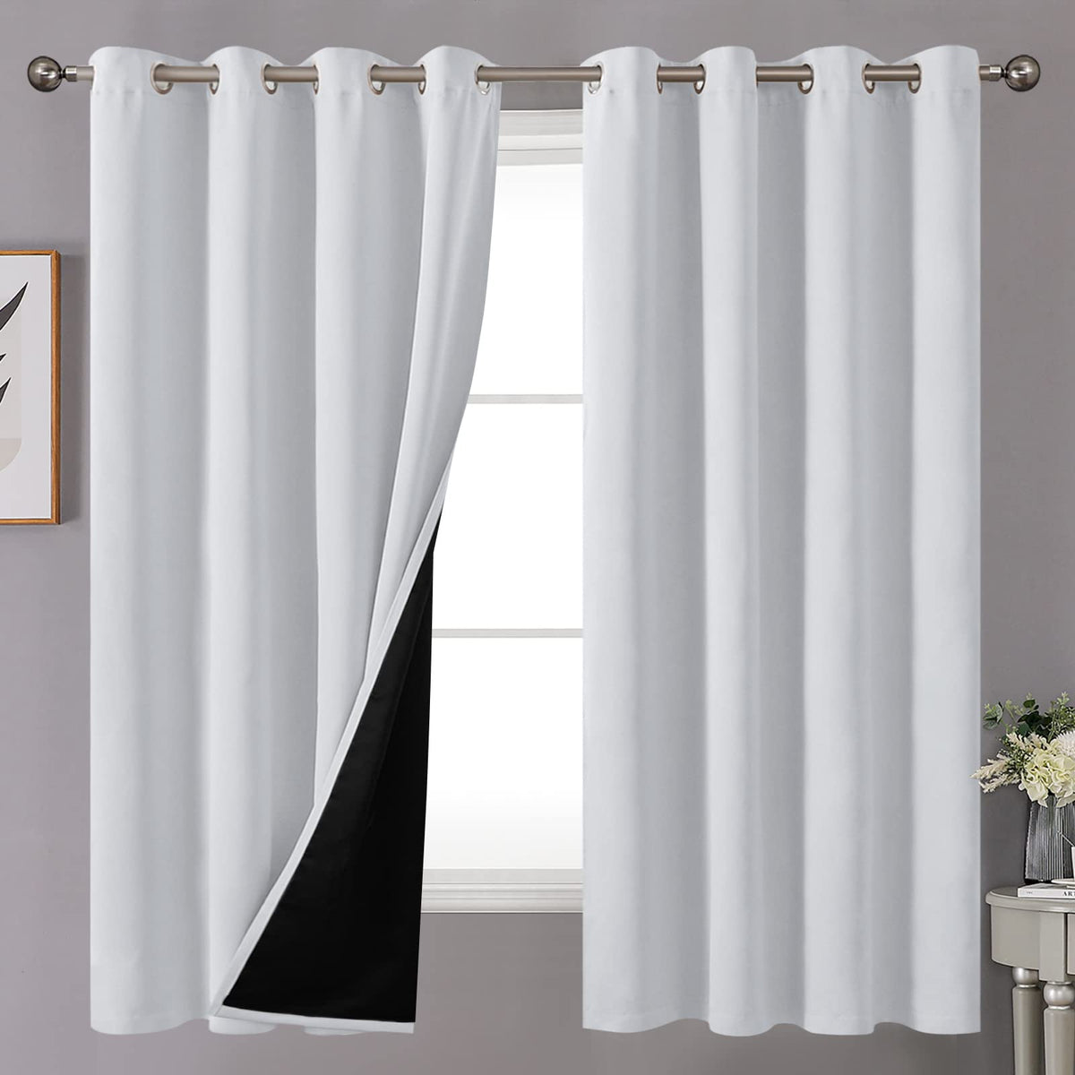 Youngste 100% Blackout Curtains For Bedroom 63 Inches Length, Double Layer Thermal Insulated Full Light Blocking Drapes For Nurs