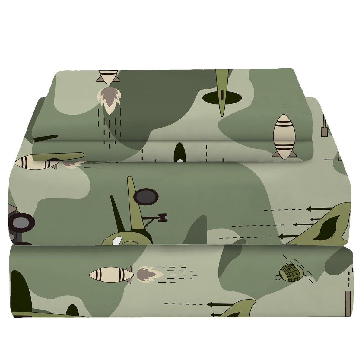 Yasida Twin Size Fitted Sheets Bedding Airplane Sheets Camo Bed Sheets For Kids,Airplane Tank Camping Bed Sheet Set For Boys And