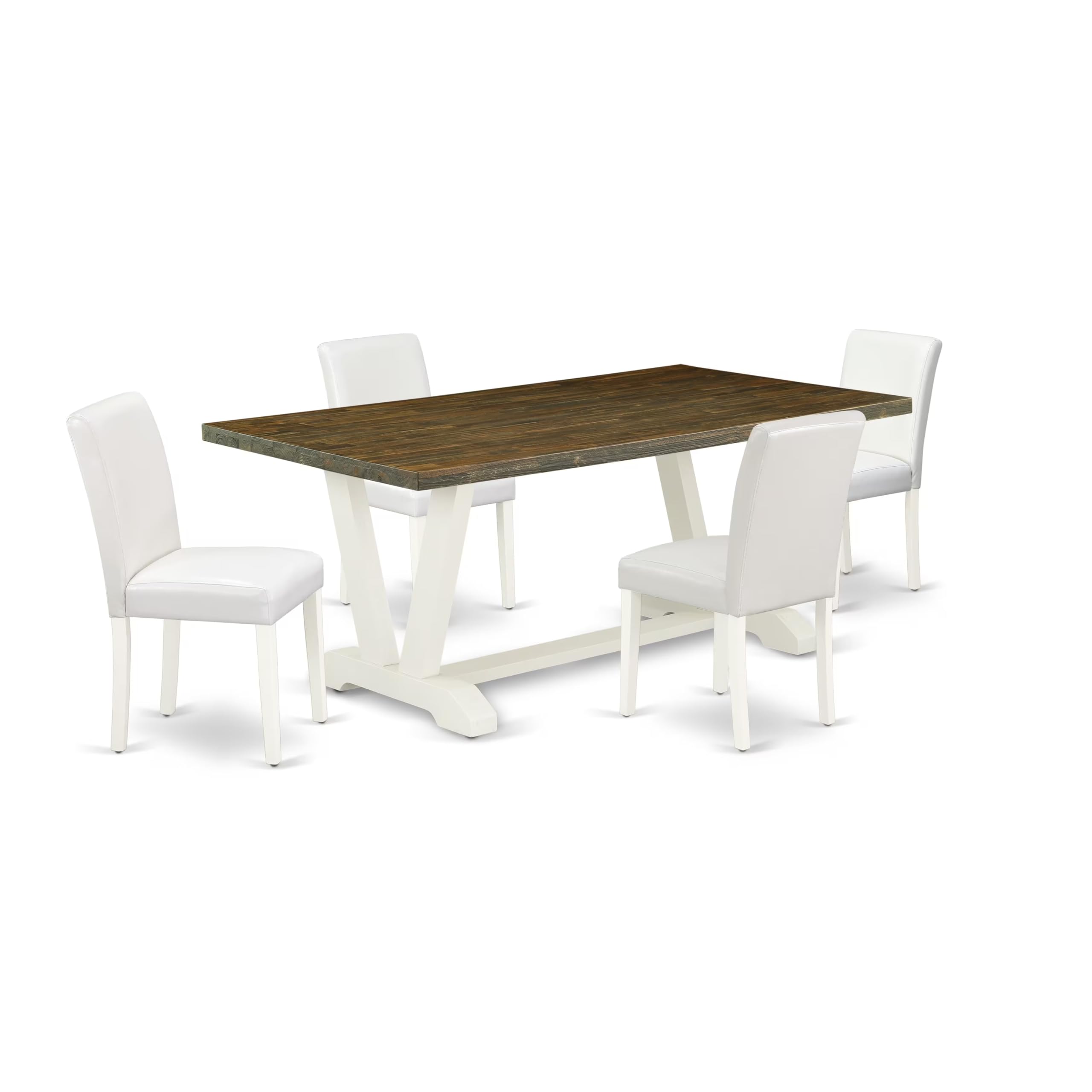 East West Furniture V077Ab264-5 5 Piece Dinette Set For 4 Includes A Rectangle Dining Table With V-Legs And 4 White Faux Leather Parson Dining Room Chairs, 40X72 Inch, Multi-Color