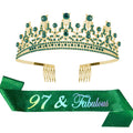 ALRBE TIN 97th Birthday Sash and Tiara Kit - Fabulous Green Sash, Rhinestone Crown for 97th Birthday Party Supplies, Decorations