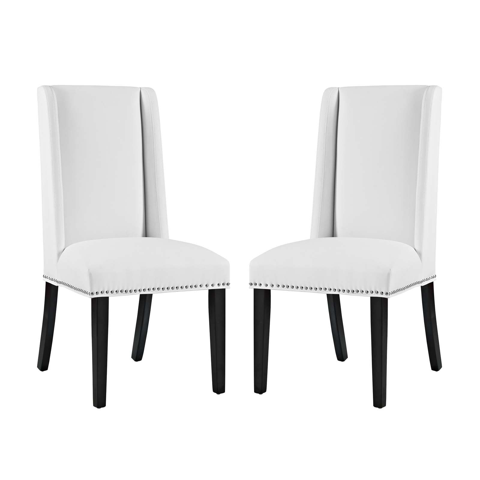 Modway Baron Modern Tall Back Wood Faux Leather Upholstered Two Dining Chairs In White