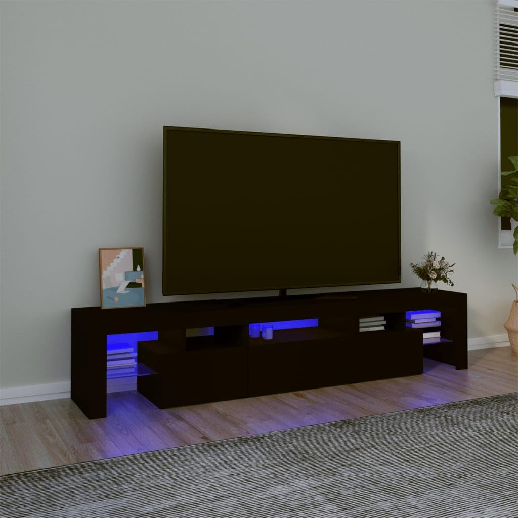 vidaXL TV Cabinet with LED Lights Home Bedroom Living Room Entertainment Center HiFi Side Cabinet TV Console Stand Media Unit Furniture Black