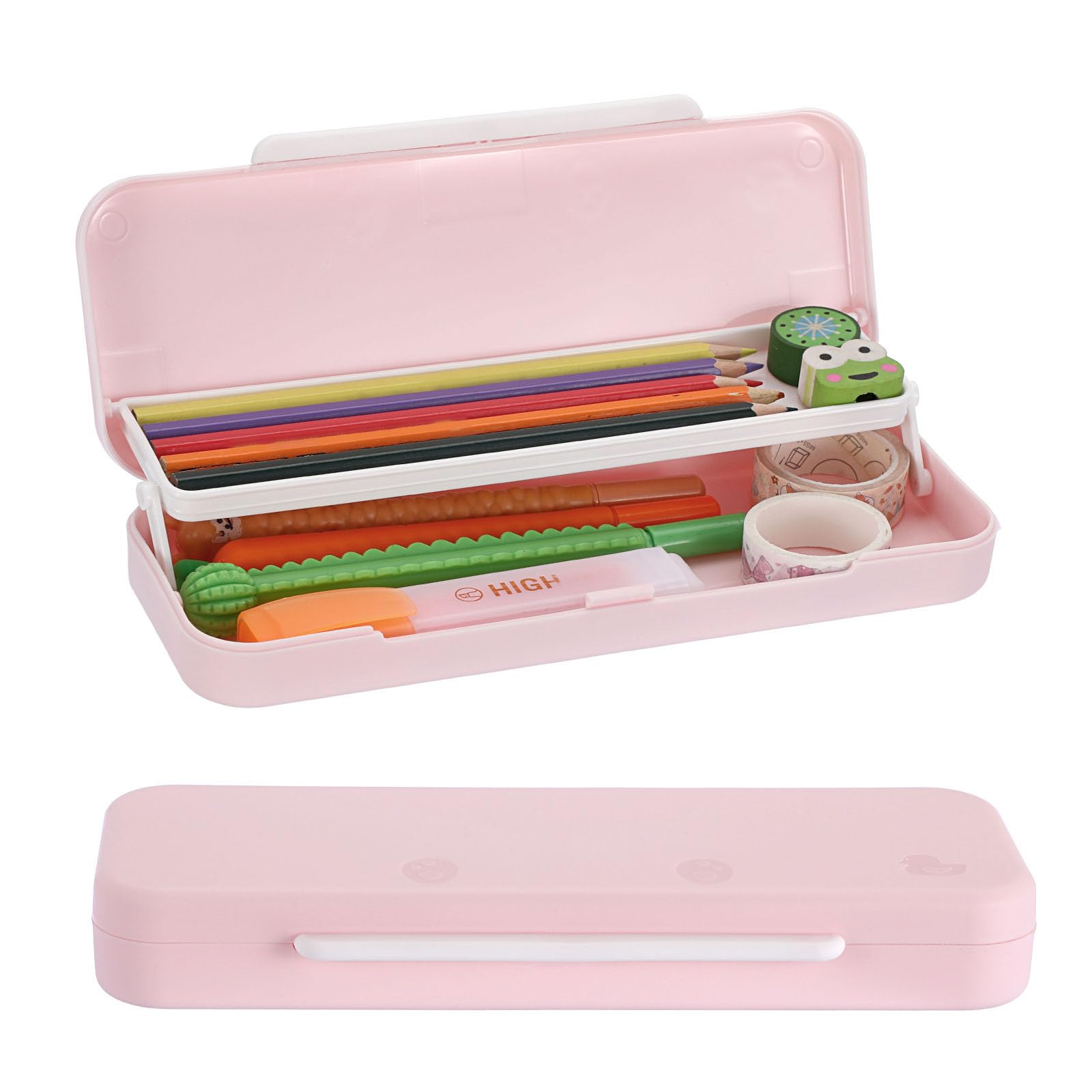 Btsky Little Duck Double Layers Plastic Pencil Box Cute Pen Box Organizer Plastic Storage Box With Compact Size For Pencils, Era