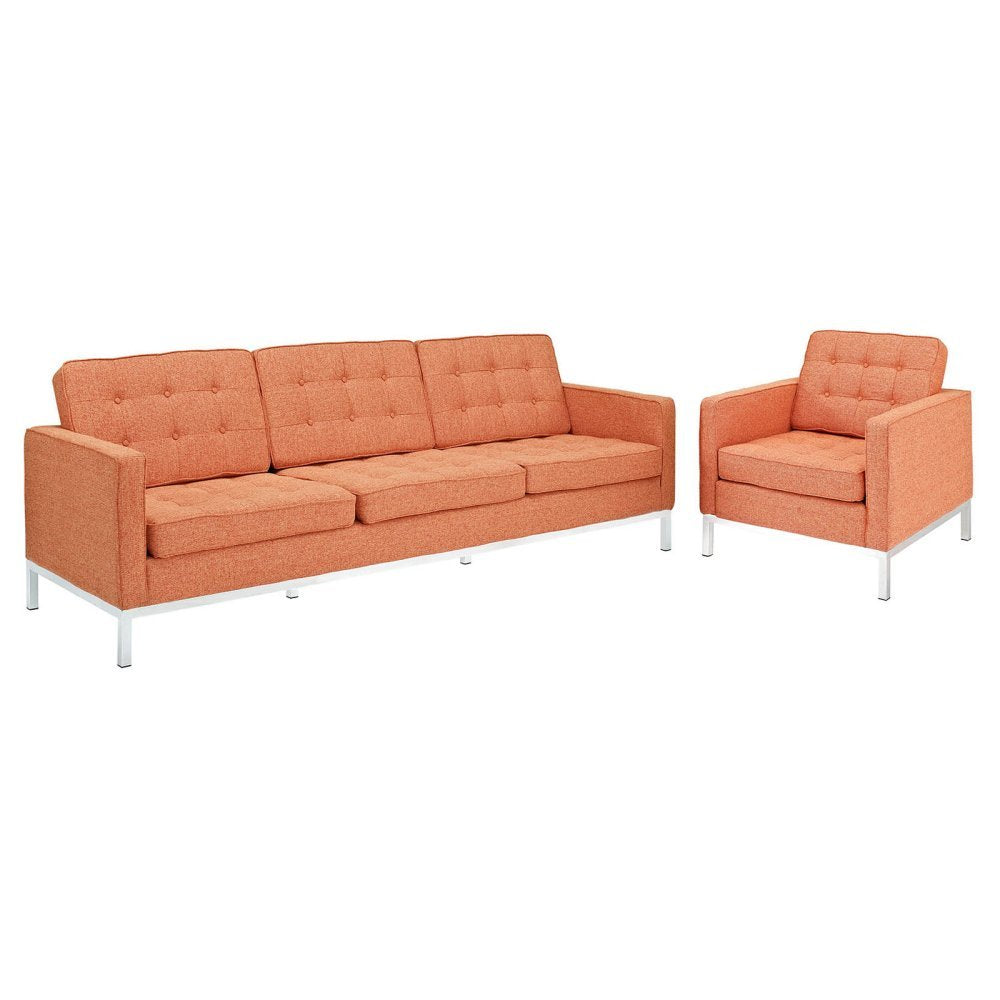 Modway Loft Armchair And Sofa Set, Orange Tweed, Set Of 2