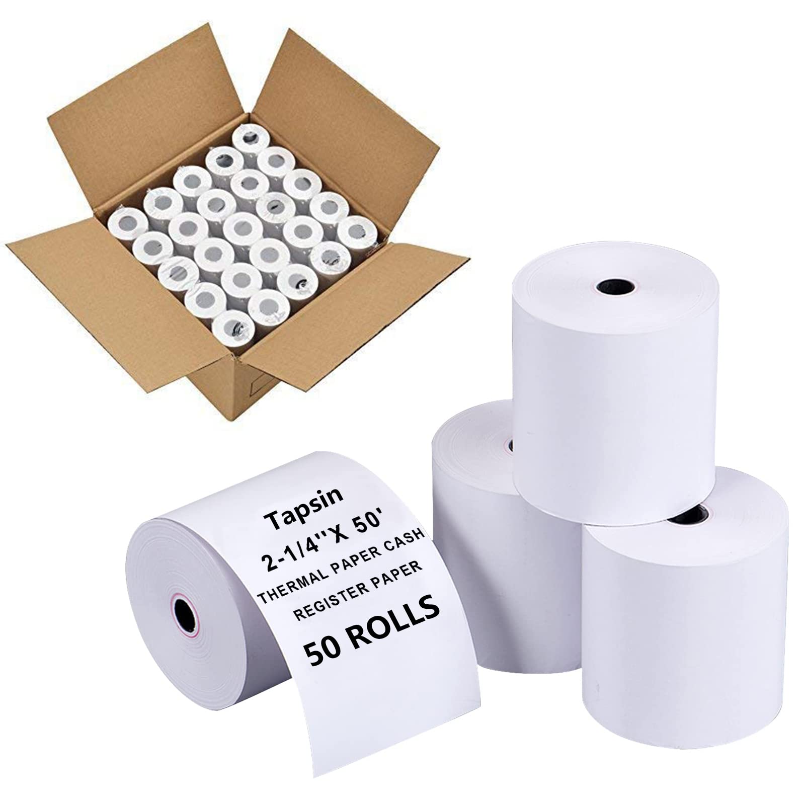 Tapsin 2-1/4' X 50' Thermal Receipt Paper - Credit Card Paper Rolls Thermal - Cash Register Roll - Premium Thermal Printer Pape