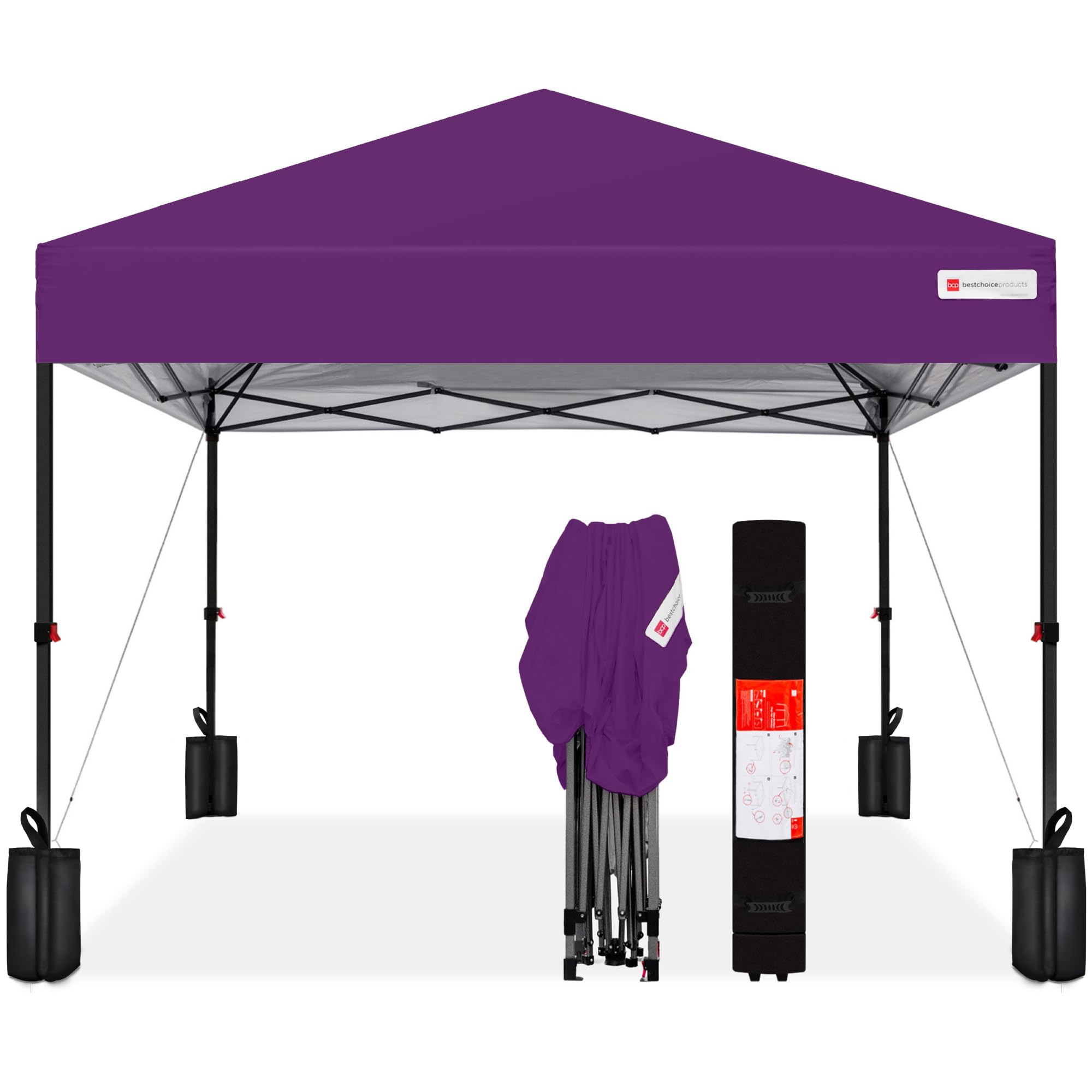 Best Choice Products 8x8ft Pop Up Canopy Tent, Outdoor Shade, 1 Person 1 Minute Set Up, Carry Case, 4 Weight Bags - Amethyst Pur