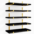 Fixwal Floating Black Gold Shelves Set of 5, Width 4.7 Inches Wall Shelves, Rustic Wood Wall Storage Shelves for Bedroom, Living