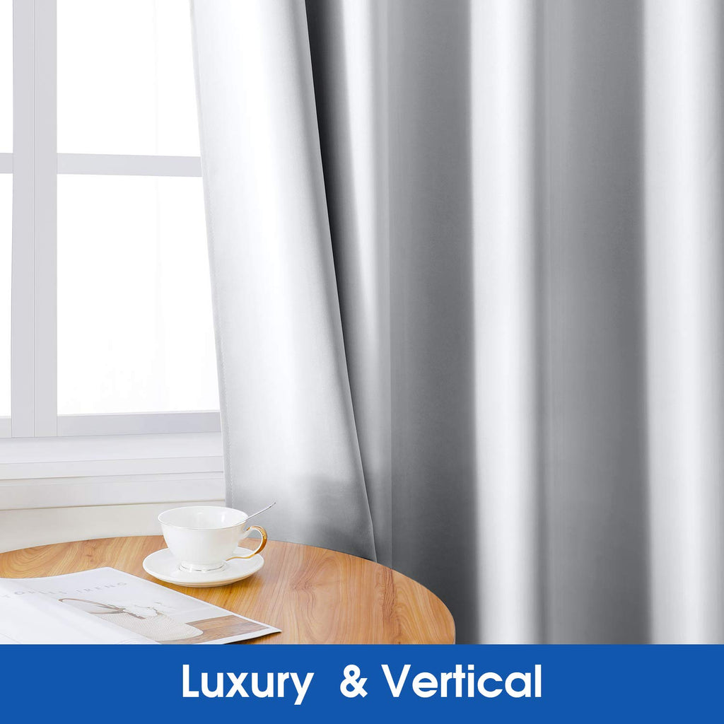 Homeideas 2 Panels Greyish White Faux Silk Curtains White Blackout Curtains For Bedroom 52 X 108 Inch Room Darkening Satin Drape