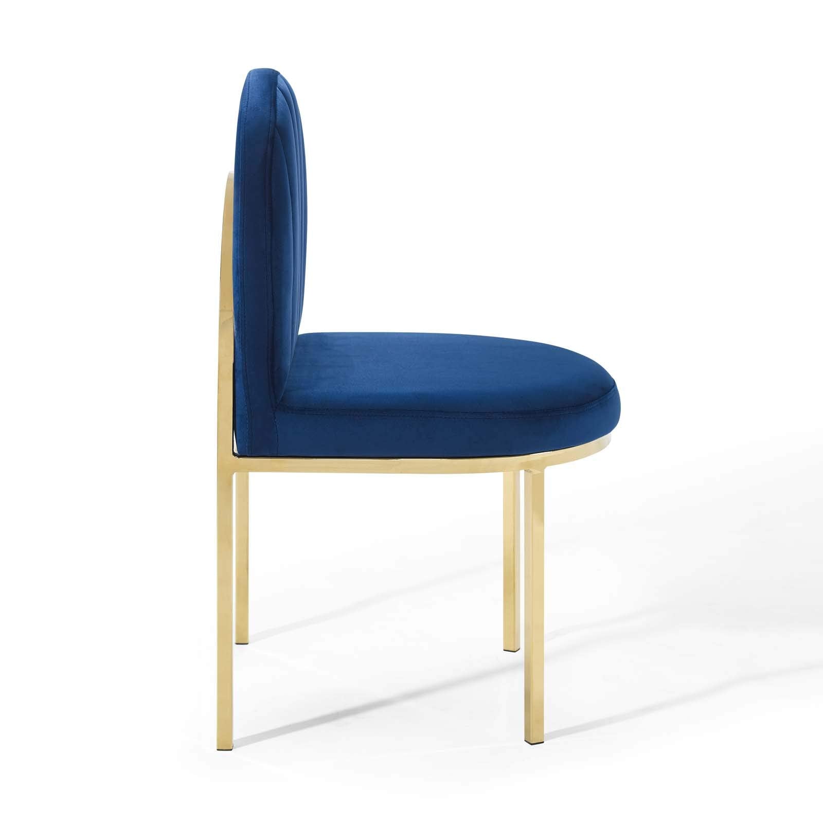Modway Isla Dining Side Chair Performance Velvet Set Of 2 In Gold Navy