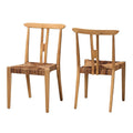 Bali & pari Artha Modern Bohemian Natural Brown Teak Wood and Seagrass 2-Piece Dining Chair Set