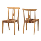 Bali & pari Artha Modern Bohemian Natural Brown Teak Wood and Seagrass 2-Piece Dining Chair Set