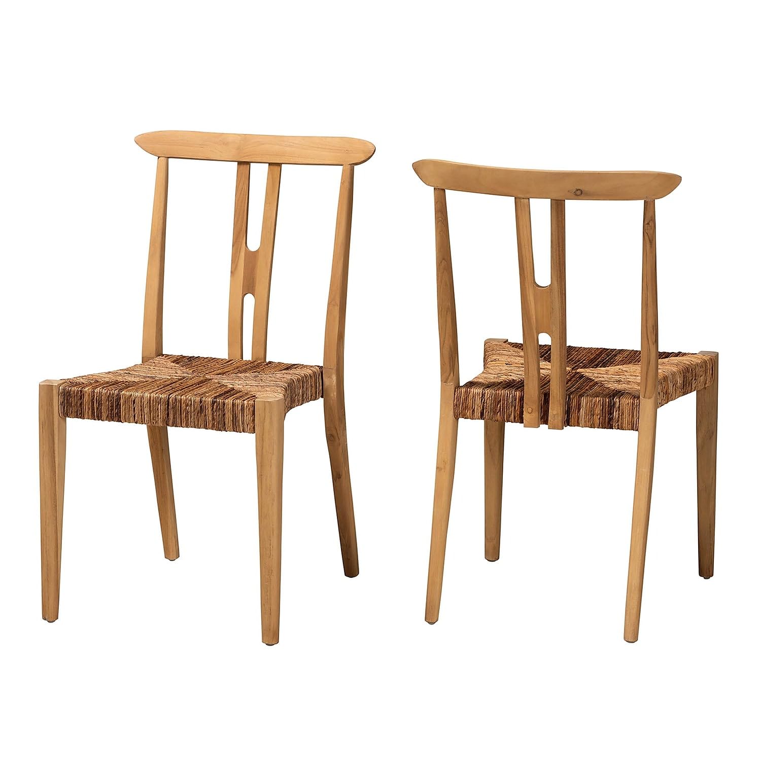 Bali & pari Artha Modern Bohemian Natural Brown Teak Wood and Seagrass 2-Piece Dining Chair Set