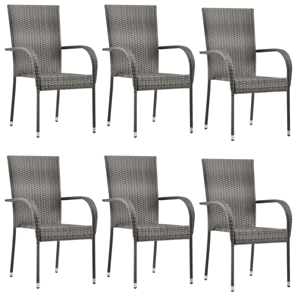 vidaXL Modern Patio Dining Set - 7-Piece Outdoor Furniture Set - Weather-Resistant Poly Rattan Construction - Gray Chairs with Tempered Glass Table