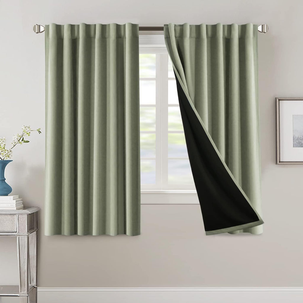H.VERSAILTEX 100% Blackout Curtains for Bedroom with Black Liner Full Room Darkening Curtain 63 Inch Long Thermal Insulated Back