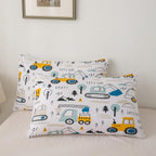 Cartoon Car Kids Comforter Set Construction Bedding Set Decor Equipment Trucks Comforter Cartoon Car Excavator Tractor White Yel