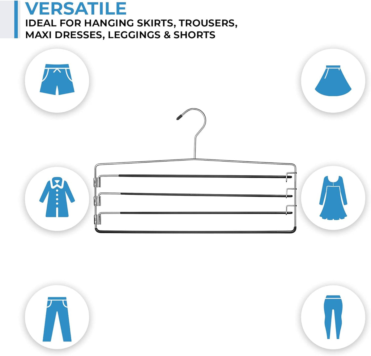4-Tier Swing Arm Pants Hanger with Removable Foam-Padded Arms, Up to 5 Garments, Chrome