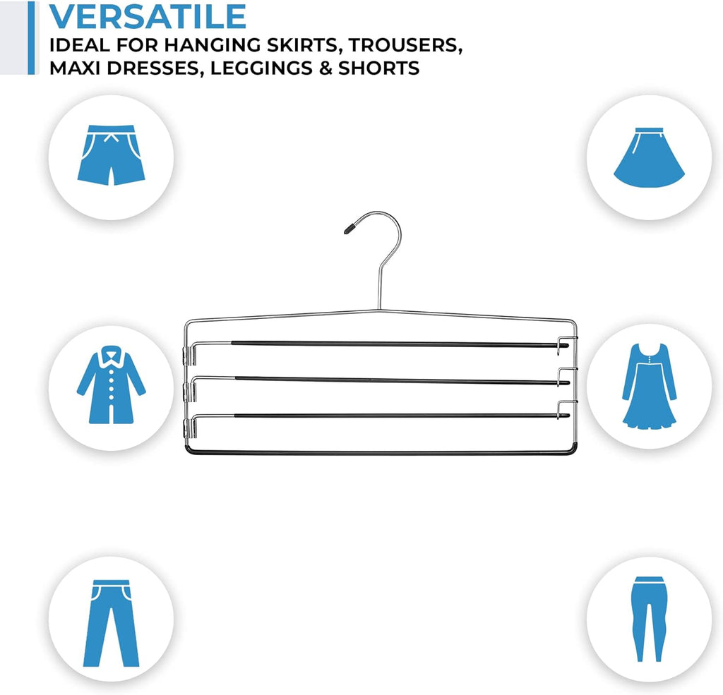 4-Tier Folding Pants Hanger with Non-Slip Padded Bars, Chrome Steel