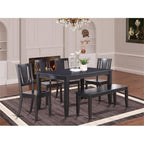 East West Furniture DULE6-BLK-W 6 Piece Dining Table Set Contains a Rectangle Dining Room Table and 4 Wooden Seat Chairs with a Bench, 36x60 Inch, Black