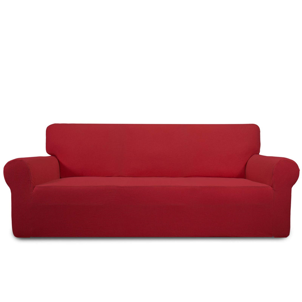 Purefit Stretch Oversized Sofa Slipcover – Spandex Jacquard Non Slip Soft Couch Sofa Cover, Washable Furniture Protector With Non Skid Foam And Elastic Bottom For Kids (Oversized Sofa, Red)