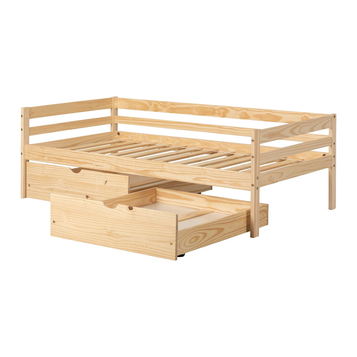 South Shore Sweedi Solid Daybed With Storage Drawers, Twin, Natural Wood