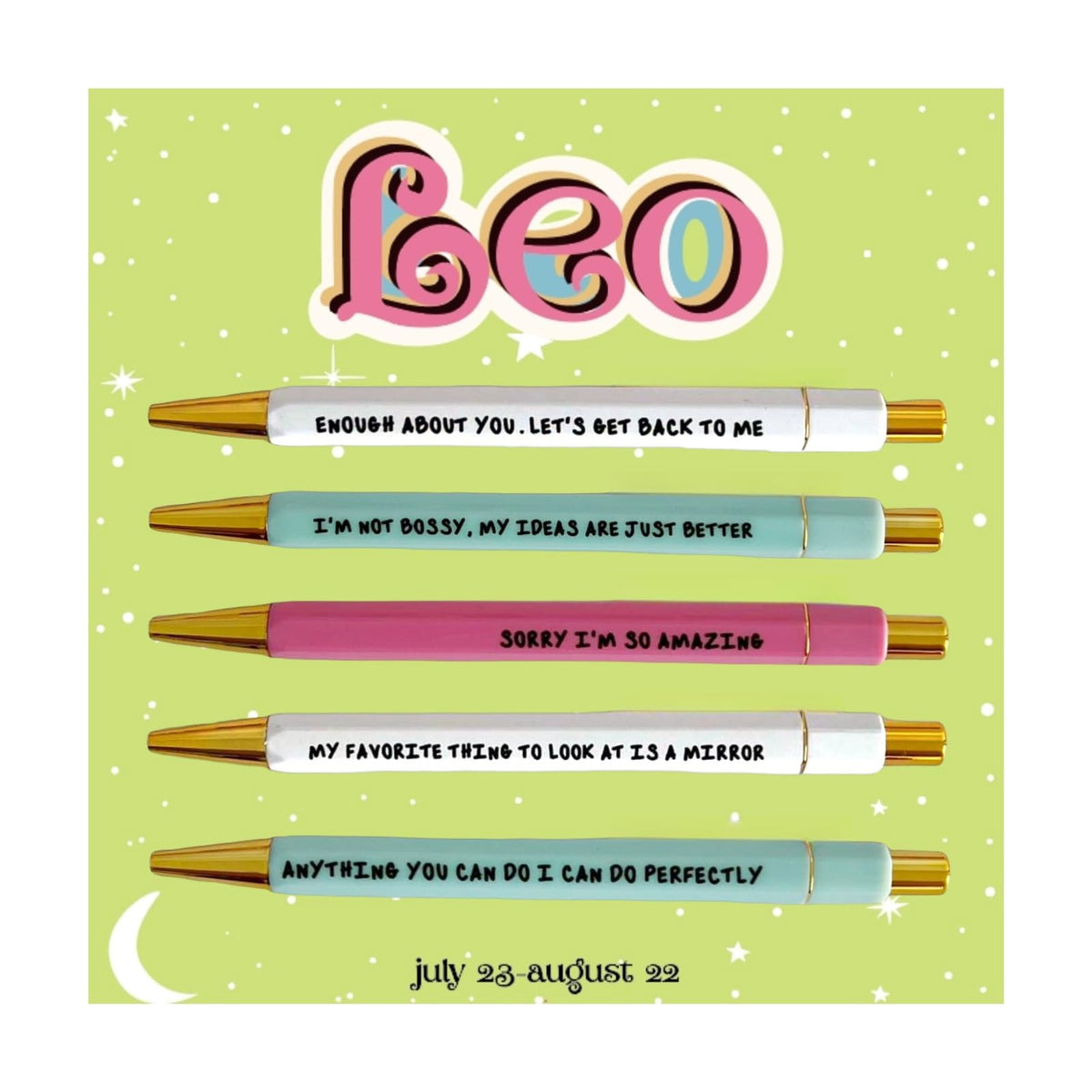 Jxueych 5 Pcs Leo Themed Ballpoint Pens With Inspirational Quotes, Medium Nib 1.0Mm, Black Ink, Perfect Office Supplies And Funn