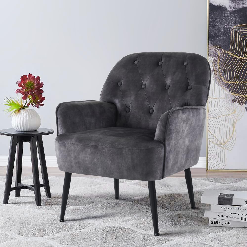 IWMH Accent Chair for Living Room, Button Velent Armchair, Single Sofa Chair with Arms, Metal Legs, Side Corner Chair for Bedroo