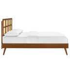 Modway Sidney Cane Rattan And Wood Full Platform Bed In Walnut With Splayed Legs