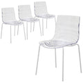Astor Water Ripple Design Dining Chair in White Base Trans Blue Seat Set of 4