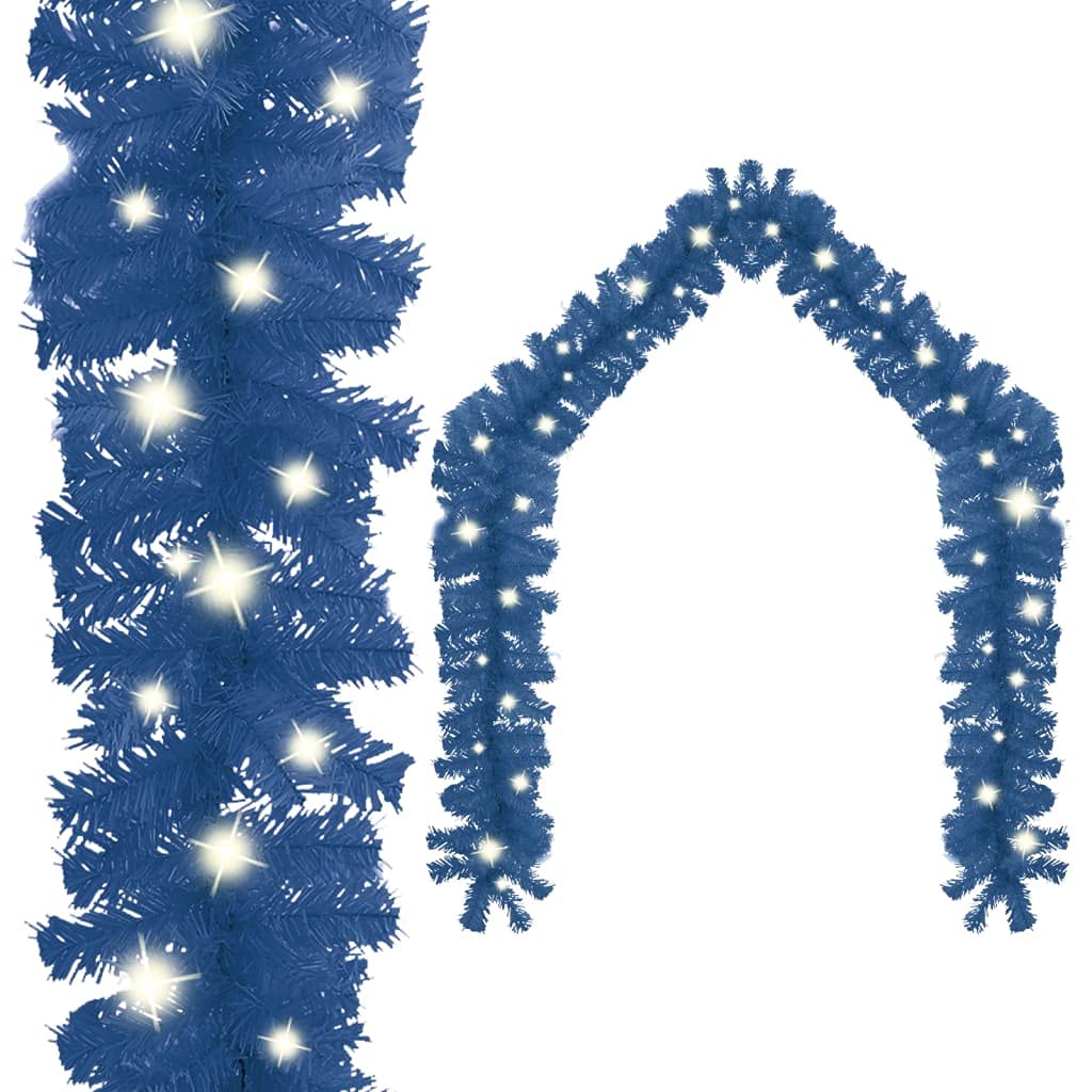 vidaXL Blue Christmas Garland with LED Lights - Durable PVC Material, Easy to Shape and Install, Versatile Indoor Decor, 33ft Size, USB Powered (Certified 5V USB Power Source Not Included)