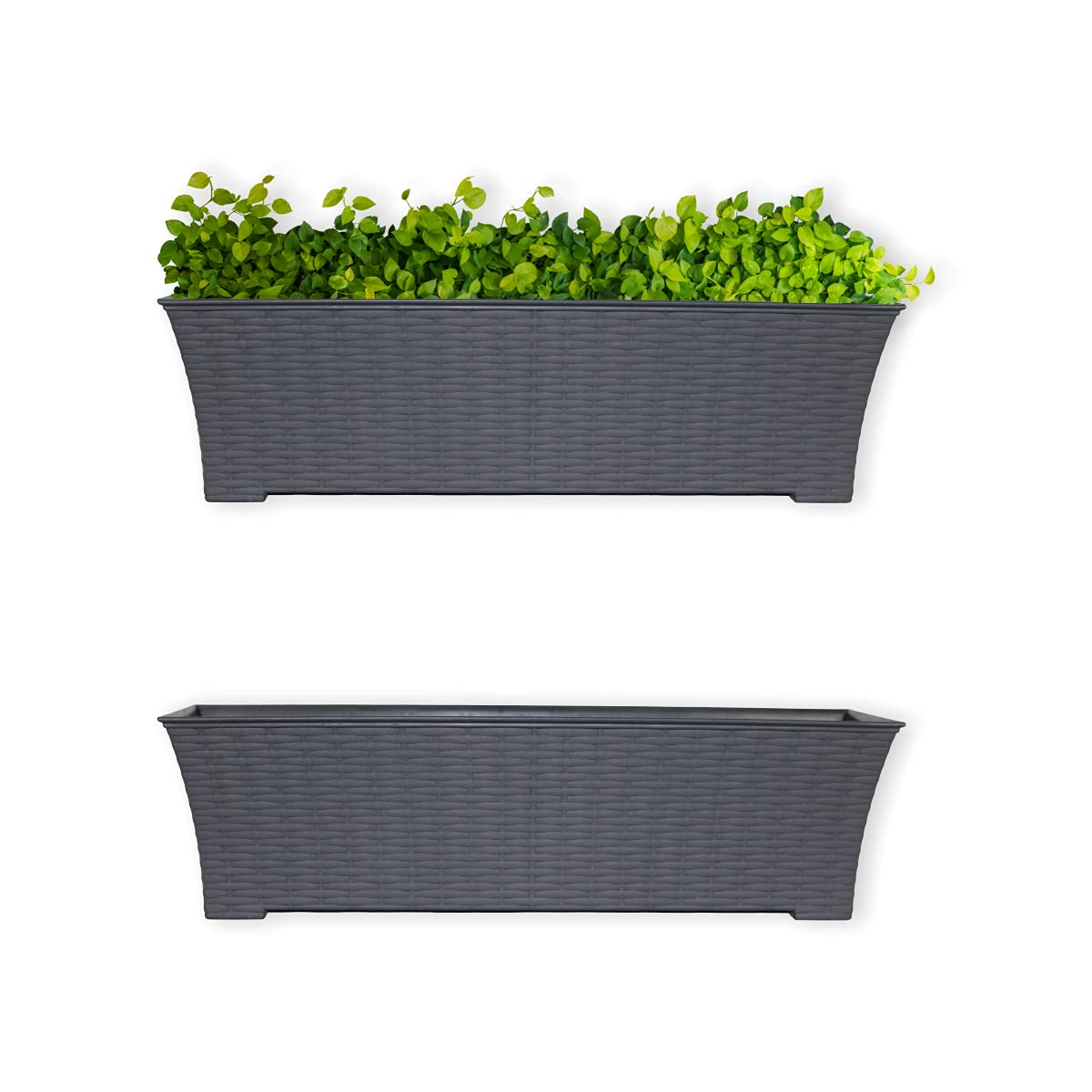 Elly D  Cor Set Of 2 24X8 Rectangular Modern, Resistant And Self Watering Planter With Rattan-Like Finish, 24', Gray