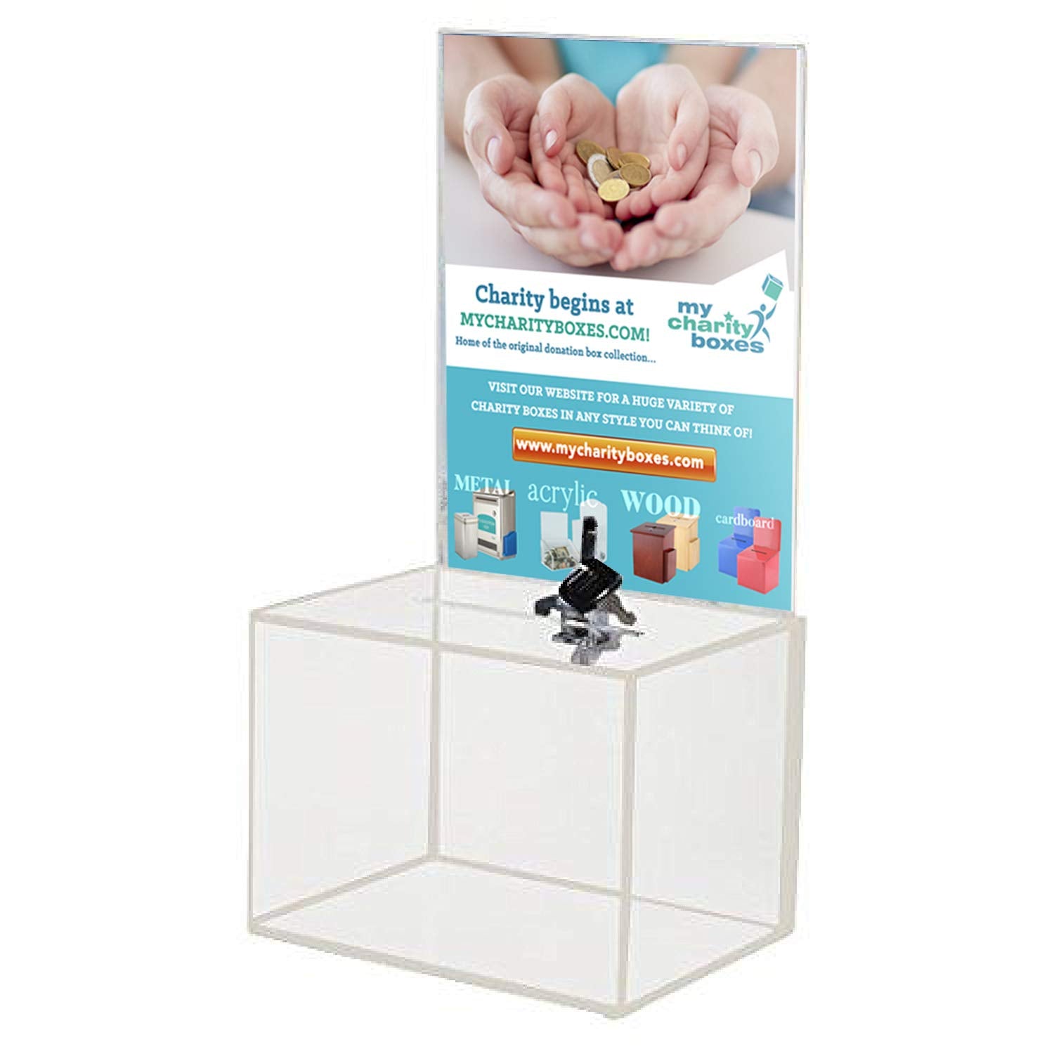 Acrylic Charity Donation Ballot Box Fundraising Coin Collection Tip Box 6.5' X 5' X 5' Office Suggestion Box Piggy Bank Ticke