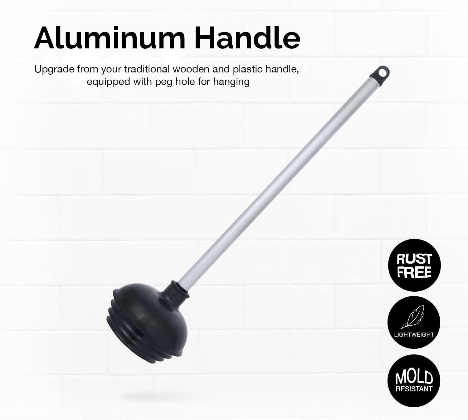 Neiko 60166A Toilet Plunger With Patented All-Angle Design, Heavy-Duty Toilet Bowl Plunger With Aluminum Handle, Bathroom Necess