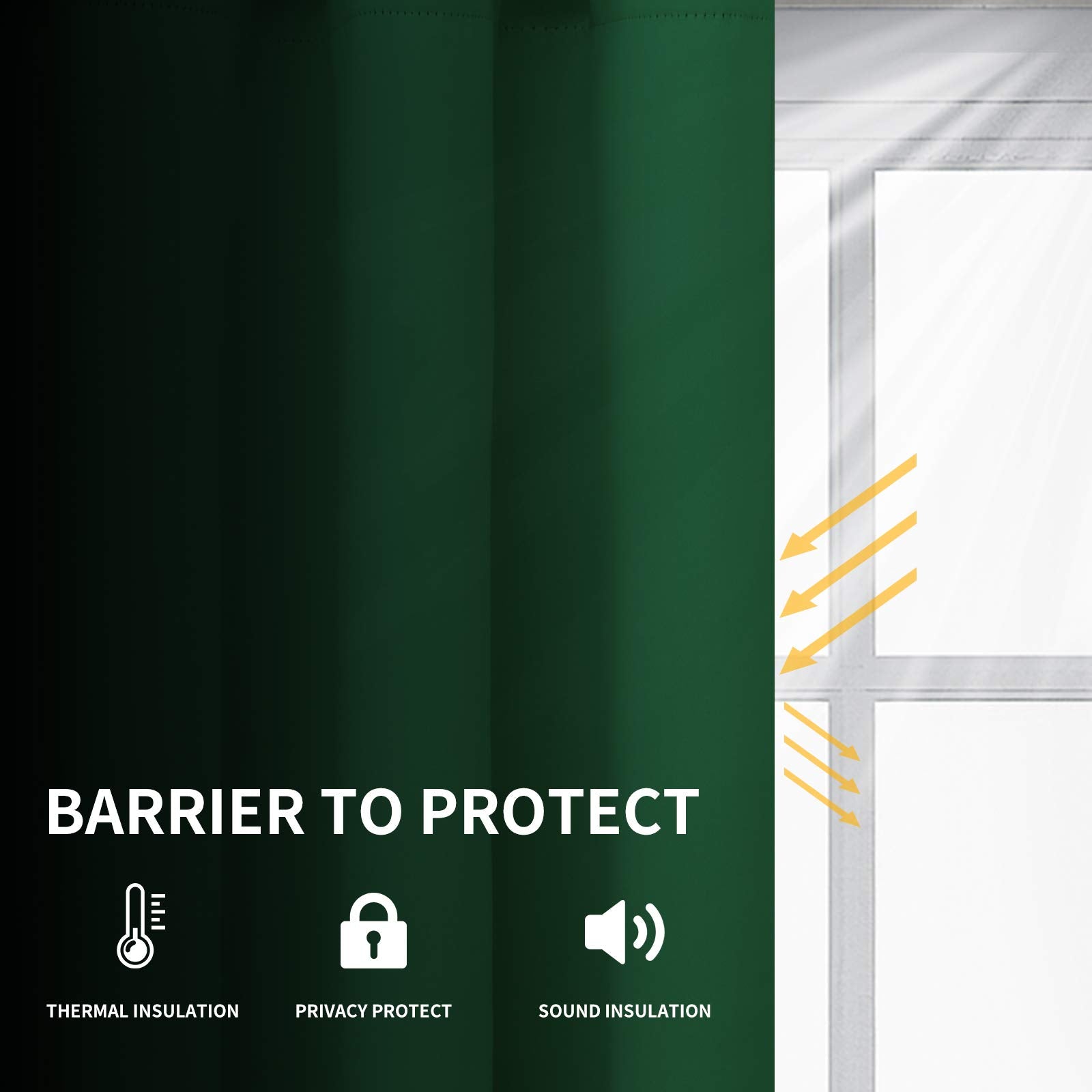 Easy-Going Blackout Curtains For Bedroom, Solid Thermal Insulated Grommet And Noise Reduction Window Drapes, Room Darkening Curtains For Living Room, 2 Panels(52X63 In,Dark Green)