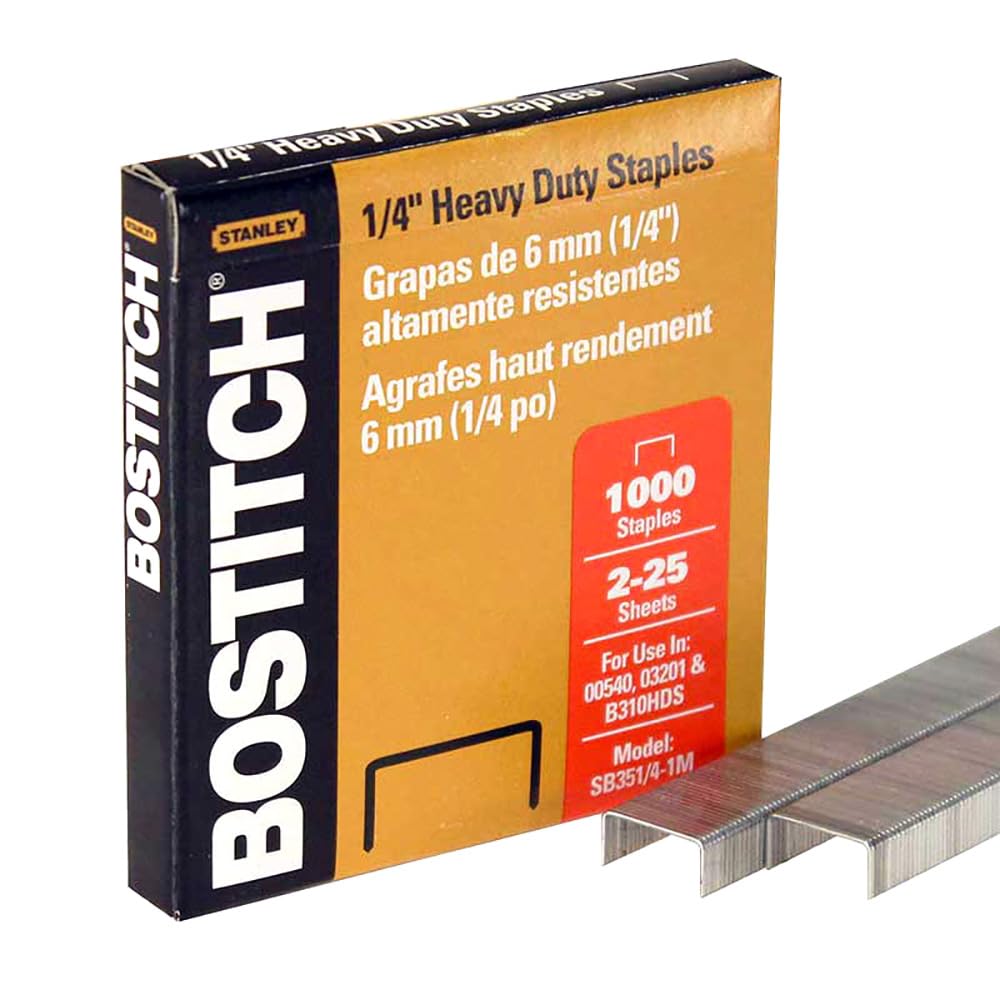 Stanley Bostitch 104554 Premium Heavy Duty Staples 0.25-Inch Leg Length 1000/Box (Sb351/4-1M)