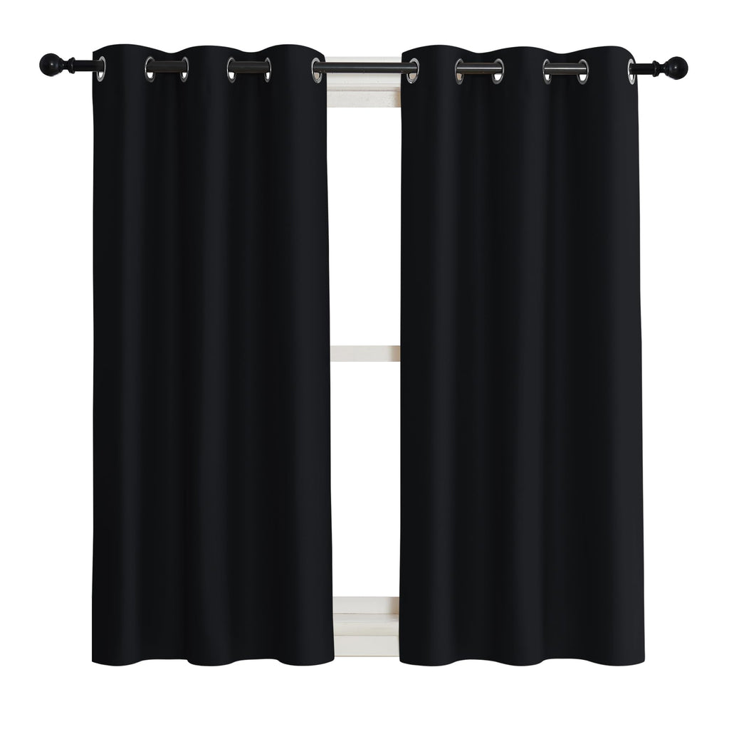 Nicetown Black Out Curtain Panel Shade, Single Piece, 42 Inches Wide By 45 Inches Long, Black, Solid Energy Efficient Eyelet Top Window Blind For Guest Room