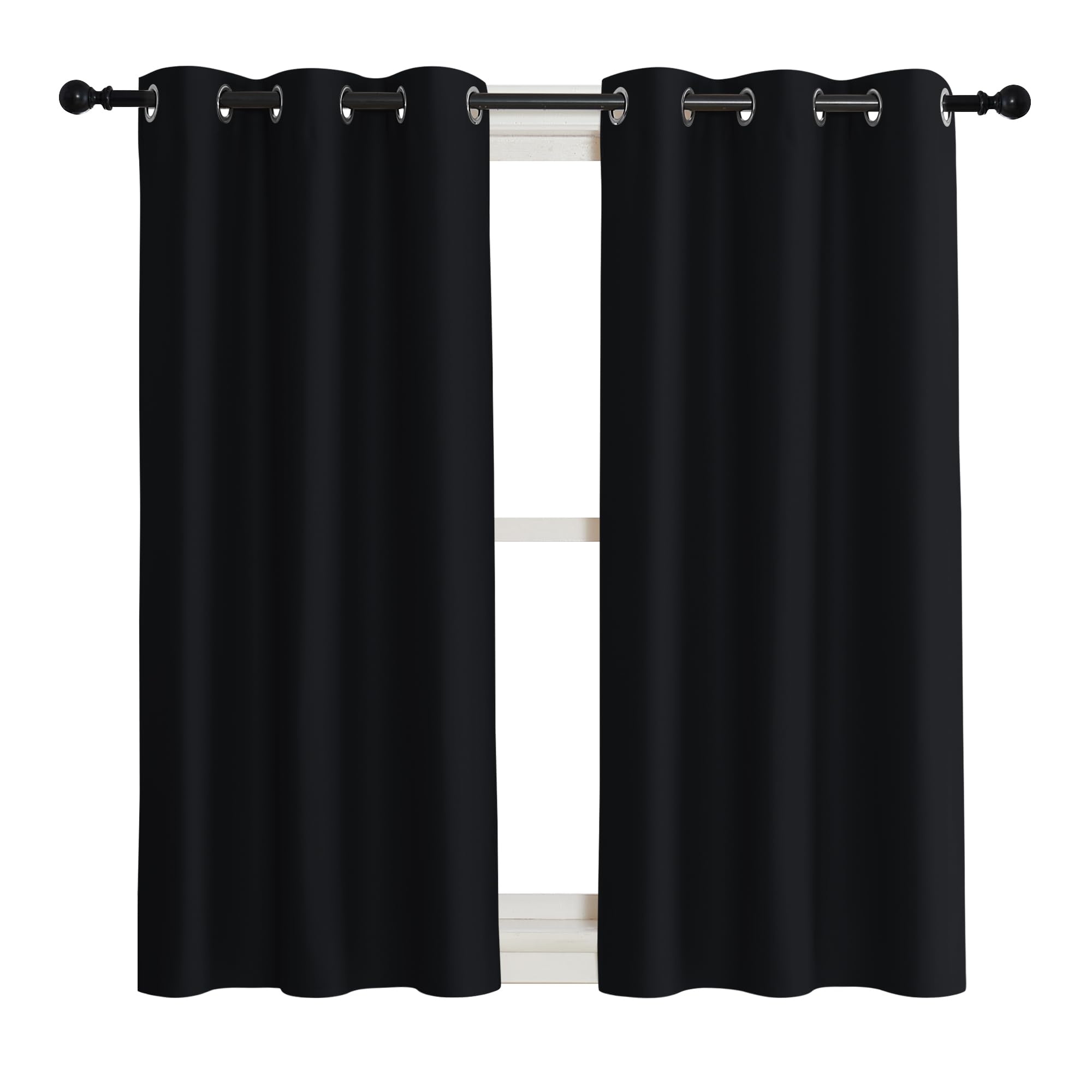 Nicetown Black Out Curtain Panel Shade, Single Piece, 42 Inches Wide By 45 Inches Long, Black, Solid Energy Efficient Eyelet Top Window Blind For Guest Room