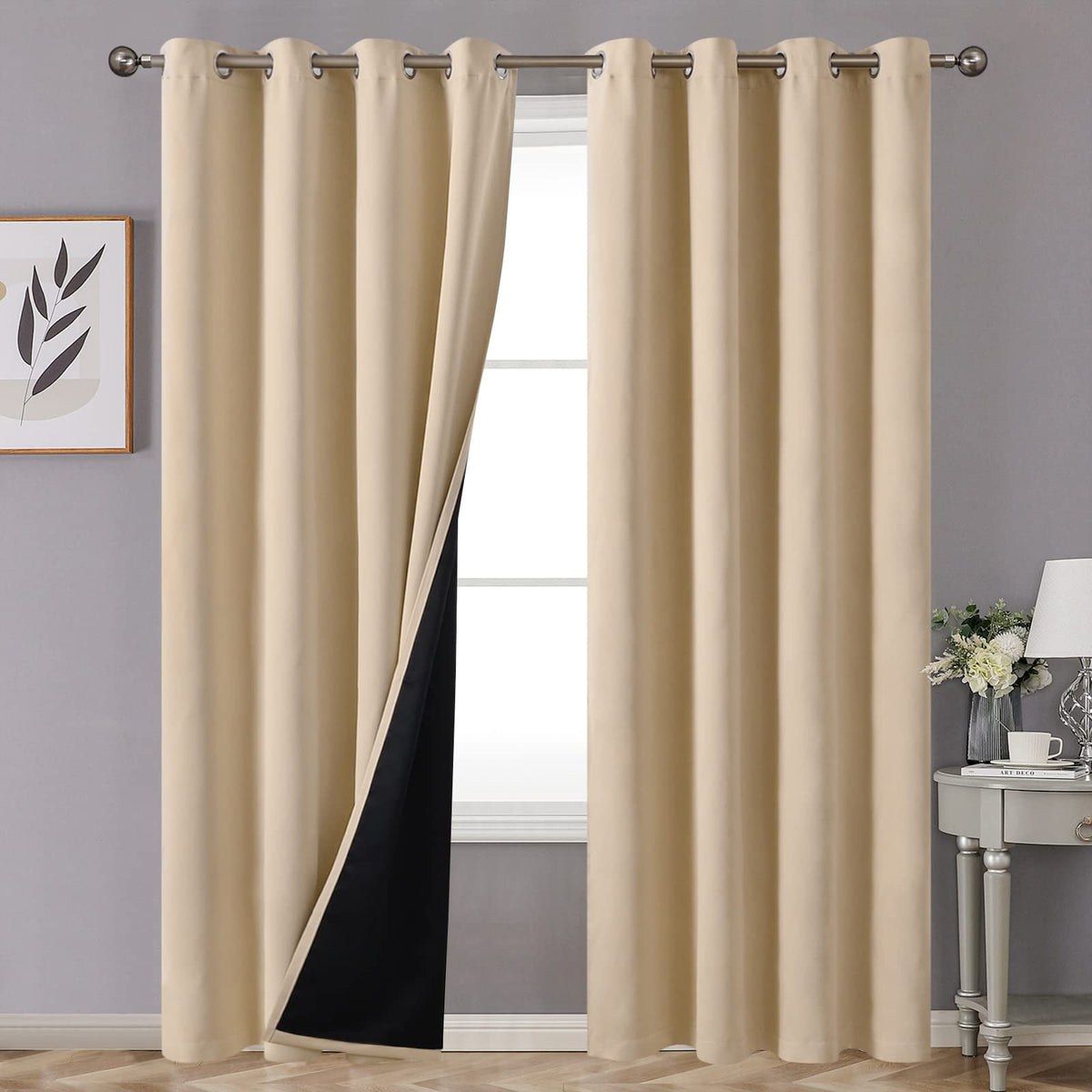 Youngstex 100% Blackout Curtains 84 Inches Length For Bedroom, Double Layer Grommet Thermal Insulated Long Total Room Darkening